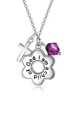 nice silver simulated amethyst cross baby birthstone necklace